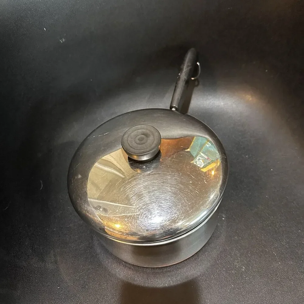 Revere Ware 2 Qt 85B Copper Bottom Stainless Steel Saucepan w/ Lid Long Handle